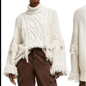 River Island Fringe Cable Knit Turtleneck Sweater